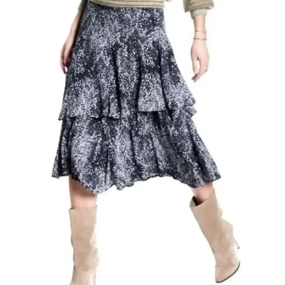 Free People Women's Kiss Me Baby Snake Skin Print Tiered Midi Skirt Size 0 Boho